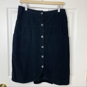 Willow Black Corduroy Skirt Front Buttons, Pockets